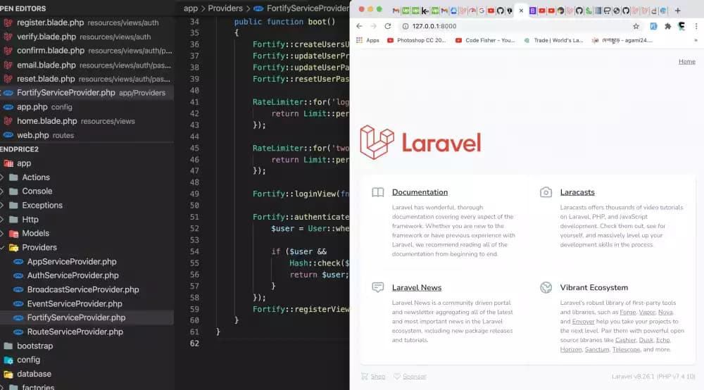 Installing Laravel 8 with react and fortify